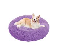 XIEMINLE Coussin rond pelucheux anti-anxiété pour chien - Panier chaud avec fond antidérapant - Lavable en machine - 140 cm - Violet