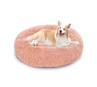 XIEMINLE Coussin rond pelucheux anti-anxiété pour chien - Panier chaud avec fond antidérapant - Lavable en machine - 90 cm - Rose