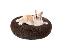 XIEMINLE Coussin rond pelucheux anti-anxiété pour chien - Panier chaud avec fond antidérapant - Lavable en machine - 70 cm - Marron