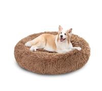 XIEMINLE Coussin rond pelucheux anti-anxiété pour chien - Panier chaud avec fond antidérapant - Lavable en machine - 140 cm - Kaki