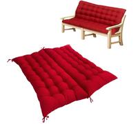 XIEMINLE Coussin touffeté pour banc de baie vitrée, rectangulaire 2/3 places, pour chaise de salle à manger, banc d'entrée épais avec dossier et attaches (150 x 100 x 8 cm, rouge)