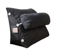 XIEMINLE Coussin triangulaire pour lecture - Coussin lombaire - Coussin de soutien dorsal - Coussin de dossier, coussin de tête de lit avec coussin cervical réglable (45 x 50 x 22 cm, noir)