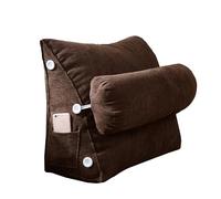 XIEMINLE Coussin triangulaire pour lecture - Coussin lombaire - Coussin de soutien dorsal - Coussin de dossier, coussin de tête de lit avec coussin cervical réglable (45 x 50 x 22 cm, café)