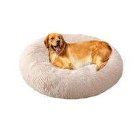 XIEMINLE Grand lit moelleux apaisant en forme de donut pour chien et chat - En peluche chaude - Lavable - Avec fond antidérapant (140 cm, blanc cassé)
