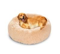 XIEMINLE Grand lit moelleux apaisant en forme de donut pour chien et chat - En peluche chaude - Lavable - Avec fond antidérapant (80 cm, beige)