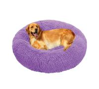 XIEMINLE Grand lit moelleux apaisant en forme de donut pour chien et chat - Matelas rond en peluche chaude et lavable avec fond antidérapant (80 cm, violet)