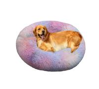 XIEMINLE Grand lit moelleux apaisant en forme de donut pour chien et chat - Matelas rond en peluche chaude et lavable avec fond antidérapant (80 cm, multicolore)