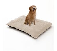 XIEMINLE Grand lit pour chien et chat - Coussin pelucheux lavable avec housse amovible - Matelas apaisant - Doux et chaud - Fond antidérapant (140 x 110 x 12 cm, blanc cassé)