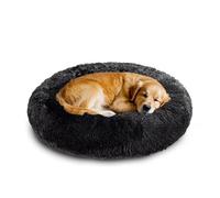 XIEMINLE Grand lit rond apaisant en forme de donut pour chien et chat - Lit anti-anxiété - Doux et lavable - Moelleux et chaud - Avec fond antidérapant (110 cm, noir)