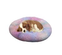 XIEMINLE Grand lit rond en forme de beignet pour chien - Chaud et anti-anxiété - Lavable en machine - Coussin antidérapant pour chiot (140 cm, multicolore)