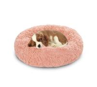 XIEMINLE Grand lit rond en forme de beignet pour chien - Chaud et anti-anxiété - Lavable en machine - Coussin antidérapant pour chiot (140 cm, rose)