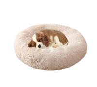 XIEMINLE Grand lit rond en forme de beignet pour chien - Panier moelleux anti-anxiété - Chaud, lavable en machine - Coussin antidérapant pour chiot (130 cm, blanc cassé)