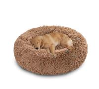 XIEMINLE Grand lit rond pour chien - Lit en peluche auto-chauffant - Doux et moelleux - Lavable - Avec fond antidérapant (130 cm, kaki)