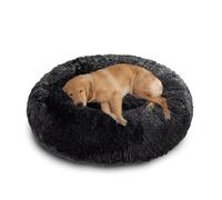 XIEMINLE Grand lit rond pour chien - Lit en peluche auto-chauffant - Doux et moelleux - Lavable - Avec fond antidérapant - 100 cm - Noir