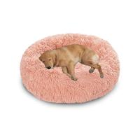 XIEMINLE Grand lit rond pour chien - Lit en peluche auto-chauffant - Doux et moelleux - Lavable - Avec fond antidérapant (130 cm, rose)
