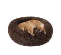 XIEMINLE Grand lit rond pour chien - Lit en peluche auto-chauffant - Doux et moelleux - Lavable - Avec fond antidérapant (80 cm, marron)