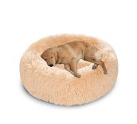 XIEMINLE Grand lit rond pour chien - Lit en peluche auto-chauffant - Doux et moelleux - Lavable - Avec fond antidérapant (120 cm, beige)