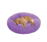 XIEMINLE Grand lit rond pour chien - Lit en peluche auto-chauffant - Doux et moelleux - Lavable - Avec fond antidérapant (150 cm, violet)