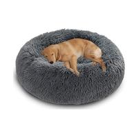 XIEMINLE Grand lit rond pour chien - Lit en peluche auto-chauffant - Doux et moelleux - Lavable - Avec fond antidérapant (80 cm, gris foncé)