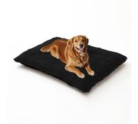 XIEMINLE Grand matelas lavable pour cage de chien - Chaud et moelleux - Pour animaux de compagnie - Coussin doux pour chiot - Couverture en peluche avec fond antidérapant (110 x 75 x 10 cm, noir)