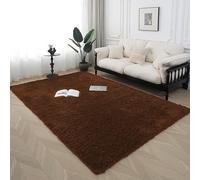 XIEMINLE Grand tapis de salon doux à poils longs, antidérapant et antidérapant pour chambre à coucher - Lavable en machine - Pour salle à manger, salon (200 x 200 cm, marron)