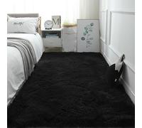 XIEMINLE Grand tapis de salon, doux et moelleux pour chambre à coucher, tapis de sol antidérapant en peluche lavable en machine, pour chambre d'enfant, bureau, salle à manger (200 x 200 cm, noir)