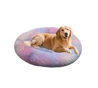 XIEMINLE Lit apaisant en forme de donut pour chien et chat - Lit pelucheux anti-anxiété - Lavable - Coussin rond en peluche pour chat - Matelas chaud avec fond antidérapant (150 cm, Multicolore)