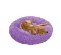 XIEMINLE Lit apaisant pour chiens de taille moyenne et grande - Coussin rond en peluche - Lavable en machine - Tapis chaud avec fond antidérapant - 110 cm - Violet