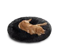 XIEMINLE Lit apaisant pour chiens de taille moyenne et grande - Coussin rond en peluche - Lavable en machine - Tapis chaud avec fond antidérapant - 140 cm - Noir