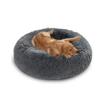 XIEMINLE Lit apaisant pour chiens de taille moyenne et grande - Coussin rond en peluche - Lavable en machine - Tapis chaud avec fond antidérapant (150 cm, gris foncé)