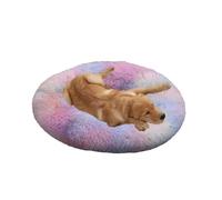 XIEMINLE Lit apaisant pour chiens de taille moyenne et grande - Coussin rond en peluche - Lavable en machine - Tapis chaud avec fond antidérapant (140 cm, multicolore)