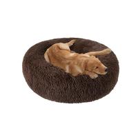 XIEMINLE Lit apaisant pour chiens de taille moyenne et grande - Coussin rond en peluche - Lavable en machine - Tapis chaud avec fond antidérapant (110 cm, marron)