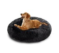 XIEMINLE Lit apaisant rond avec traversin pour chiens de taille moyenne et grande - Coussin orthopédique lavable pour animal de compagnie - Tapis pelucheux avec base antidérapante (150 cm, noir)