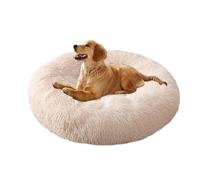 XIEMINLE Lit apaisant rond avec traversin pour chiens de taille moyenne et grande - Coussin orthopédique lavable pour animal domestique - Tapis pelucheux avec base antidérapante (150 cm, blanc cassé)