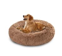 XIEMINLE Lit apaisant rond avec traversin pour chiens de taille moyenne et grande - Coussin orthopédique lavable pour animal domestique - Tapis pelucheux avec base antidérapante (140 cm, kaki)