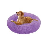 XIEMINLE Lit apaisant rond avec traversin pour chiens de taille moyenne et grande - Coussin orthopédique lavable pour animal de compagnie - Tapis pelucheux avec base antidérapante (140 cm, violet)