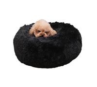 XIEMINLE Lit en forme de donut pour chien, lit moelleux anti-anxiété pour animal de compagnie, tapis rond en peluche chaude pour chiot et chaton avec fond antidérapant (90 cm, noir)