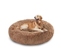 XIEMINLE Lit en forme de donut pour chien - Lit moelleux anti-anxiété pour chien de compagnie - Chaud - Grand nid - Lavable - Avec fond antidérapant (130 cm, kaki)
