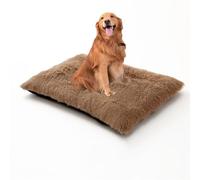 XIEMINLE Lit lavable et doux pour chien - Coussin apaisant en peluche avec housse amovible - Tapis chaud avec fond antidérapant (70 x 50 x 8 cm, kaki)