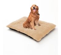 XIEMINLE Lit lavable et doux pour chien - Coussin apaisant en peluche avec housse amovible - Tapis chaud avec fond antidérapant (100 x 70 x 10 cm, beige)