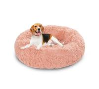 XIEMINLE Lit orthopédique circulaire pour chien - Lit moelleux en peluche anti-anxiété - Chaud - Lavable - Tapis doux en forme de beignet avec fond antidérapant (130 cm, rose)