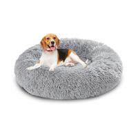 XIEMINLE Lit orthopédique circulaire pour chien - Lit moelleux en peluche anti-anxiété - Chaud - Lavable - Tapis doux en forme de beignet avec fond antidérapant (150 cm, gris clair)