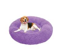 XIEMINLE Lit orthopédique circulaire pour chien - Lit moelleux en peluche anti-anxiété - Chaud - Lavable - Tapis doux en forme de beignet avec fond antidérapant (60 cm, violet)