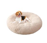 XIEMINLE Lit orthopédique circulaire pour chien - Lit moelleux en peluche anti-anxiété - Chaud - Lavable - Tapis doux en forme de beignet avec fond antidérapant (120 cm, blanc cassé)