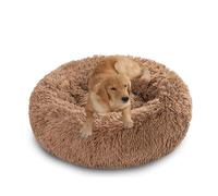XIEMINLE Lit orthopédique en forme de donut pour chien - Lit rond et anti-anxiété en forme de donut - Matelas lavable avec fond antidérapant (90 cm, kaki)