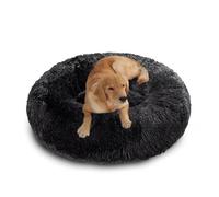 XIEMINLE Lit orthopédique en forme de donut pour chien - Lit rond et anti-anxiété en forme de donut pour animal de compagnie - Matelas lavable avec fond antidérapant (90 cm, noir)