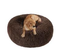 XIEMINLE Lit orthopédique en forme de donut pour chien - Lit rond et anti-anxiété en forme de donut pour animal de compagnie - Matelas lavable avec fond antidérapant (130 cm, marron)