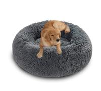XIEMINLE Lit orthopédique en forme de donut pour chien - Lit rond et anti-anxiété en forme de donut pour animal de compagnie - Matelas lavable avec fond antidérapant (140 cm, gris foncé)