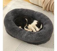 XIEMINLE Lit orthopédique pour chien et chat avec traversin à quatre côtés en peluche - Canapé chaud pour animal de compagnie - Coussin apaisant avec fond antidérapant (75 x 55 x 18 cm, gris foncé)