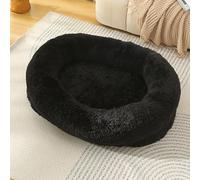 XIEMINLE Lit orthopédique pour chien et chat avec traversin à quatre côtés en peluche - Canapé chaud pour animal de compagnie - Coussin apaisant avec fond antidérapant (60 x 50 x 18 cm, noir)